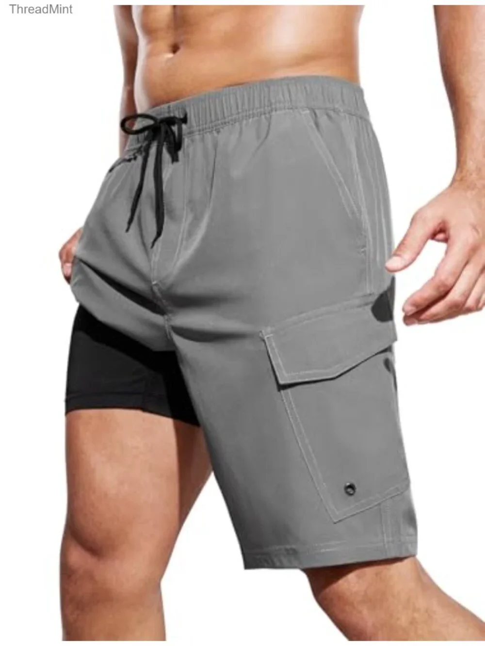 Men's 9in Cargo Swim Trunks with Compression Liner Quick Dry Athletic Beach